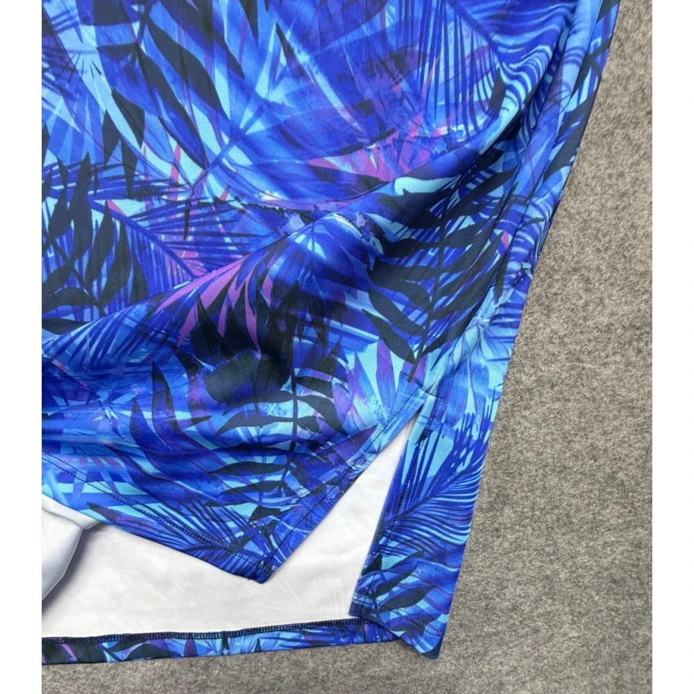 Swimsuits For All Blue Tropical Palm Swim Dress Rash Guard Top 14 Beach Resort